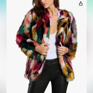 Gihuo Women’s Multicolor Faux Fur Coat Winter Warm Gradient Color Outwear Jacket